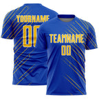 Custom Thunder Blue Yellow-White Lines Sports Sublimation Soccer Uniform Jersey