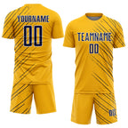 Custom Gold Navy-White Lines Sports Sublimation Soccer Uniform Jersey