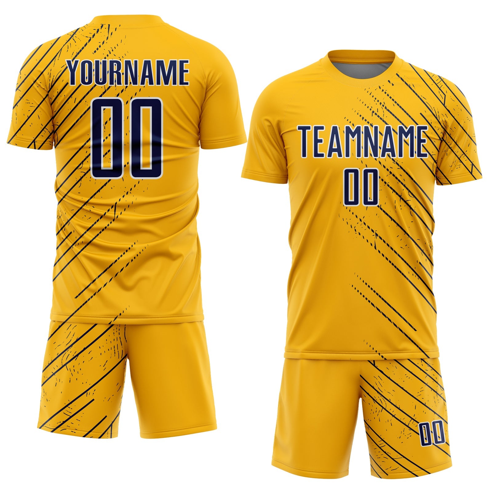 Custom Gold Navy-White Lines Sports Sublimation Soccer Uniform Jersey