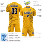 Custom Gold Navy-White Lines Sports Sublimation Soccer Uniform Jersey