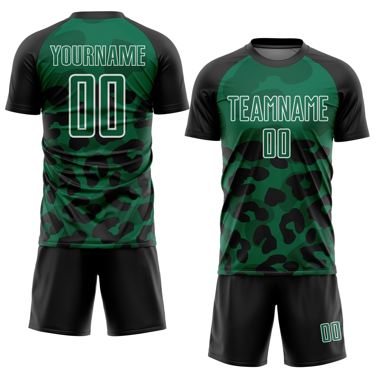 Custom Black Kelly Green-White Animal Leopard Print Sports Sublimation Soccer Uniform Jersey