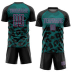 Custom Black Teal-Pink Animal Leopard Print Sports Sublimation Soccer Uniform Jersey