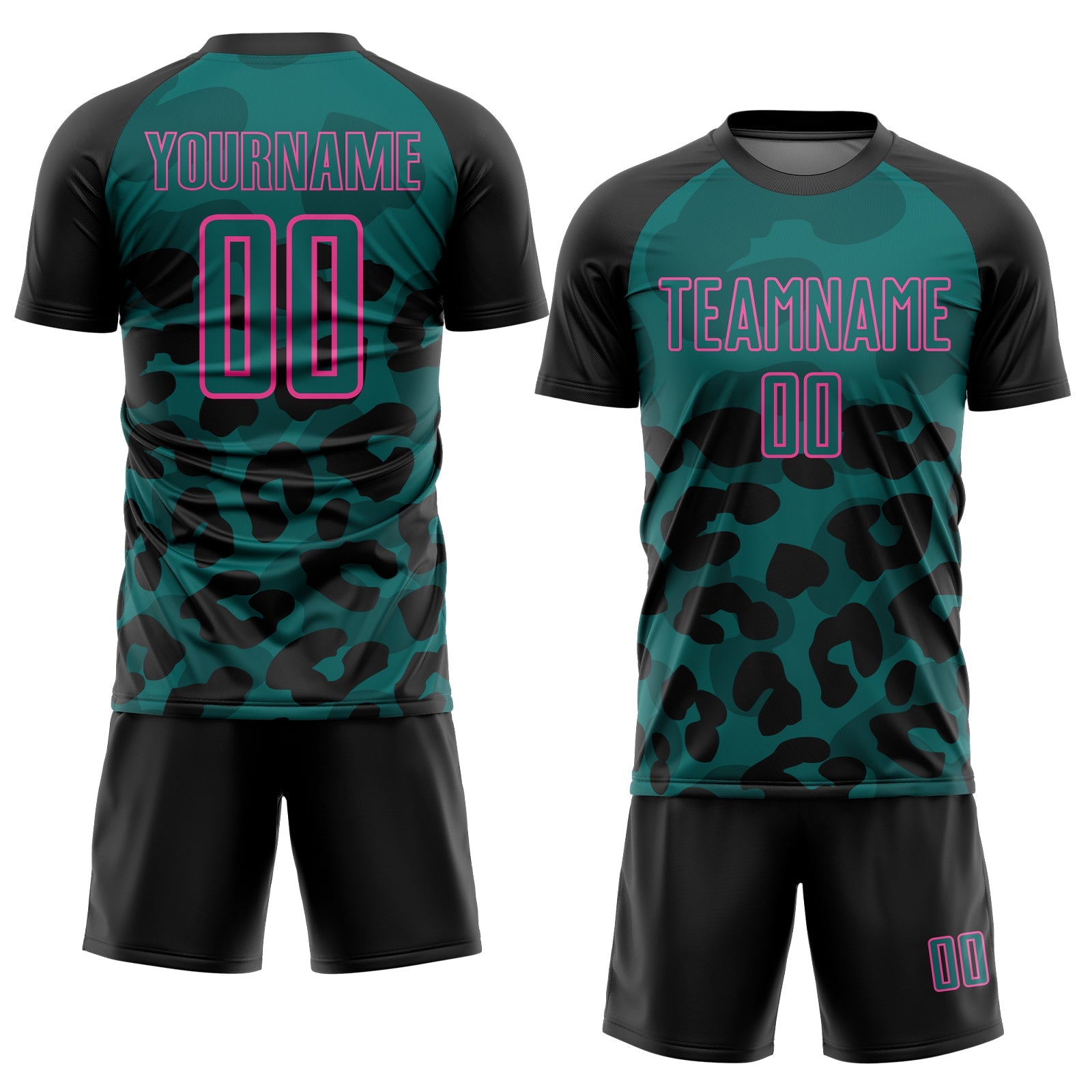 Custom Black Teal-Pink Animal Leopard Print Sports Sublimation Soccer Uniform Jersey