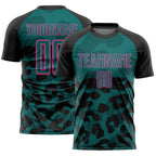 Custom Black Teal-Pink Animal Leopard Print Sports Sublimation Soccer Uniform Jersey