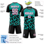 Custom Black White Aqua-Pink Animal Leopard Print Sports Sublimation Soccer Uniform Jersey