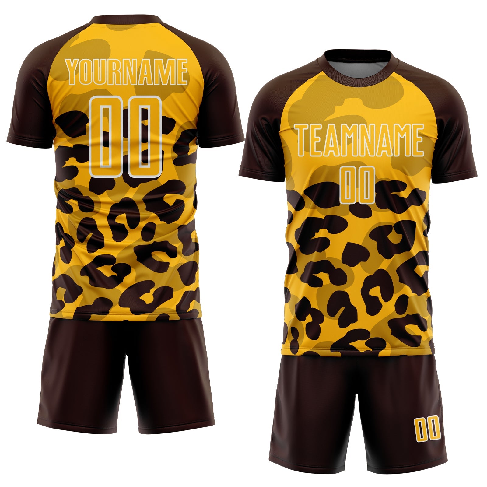 Custom Brown Gold-White Animal Leopard Print Sports Sublimation Soccer Uniform Jersey