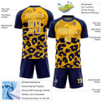 Custom Navy Gold-White Animal Leopard Print Sports Sublimation Soccer Uniform Jersey