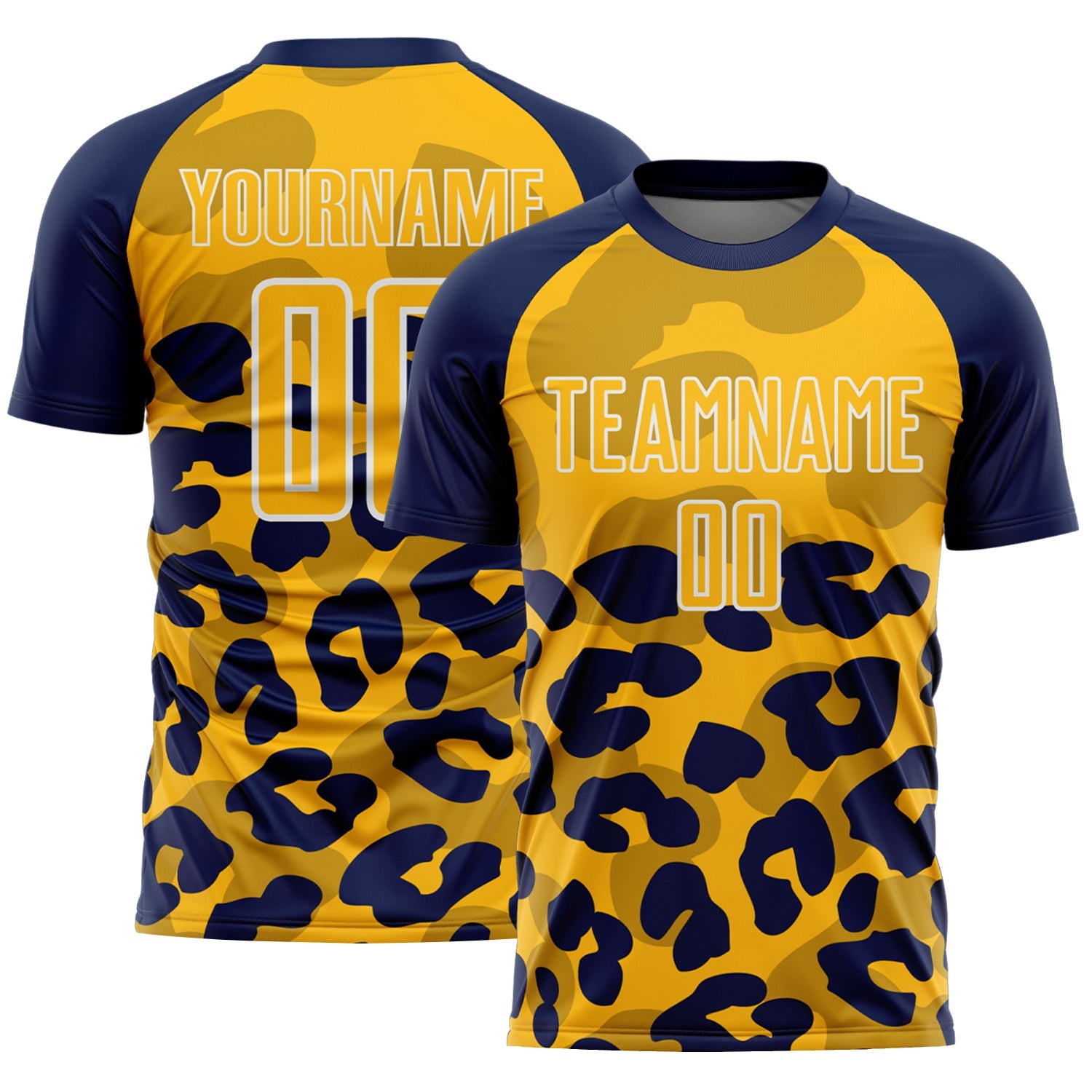 Custom Navy Gold-White Animal Leopard Print Sports Sublimation Soccer Uniform Jersey