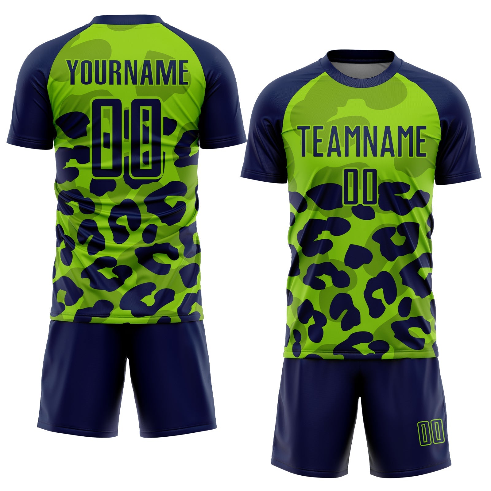 Custom Navy Neon Green Animal Leopard Print Sports Sublimation Soccer Uniform Jersey