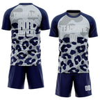 Custom Navy Silver-White Animal Leopard Print Sports Sublimation Soccer Uniform Jersey