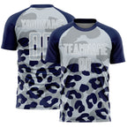 Custom Navy Silver-White Animal Leopard Print Sports Sublimation Soccer Uniform Jersey