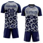Custom Navy Gray Animal Leopard Print Sports Sublimation Soccer Uniform Jersey