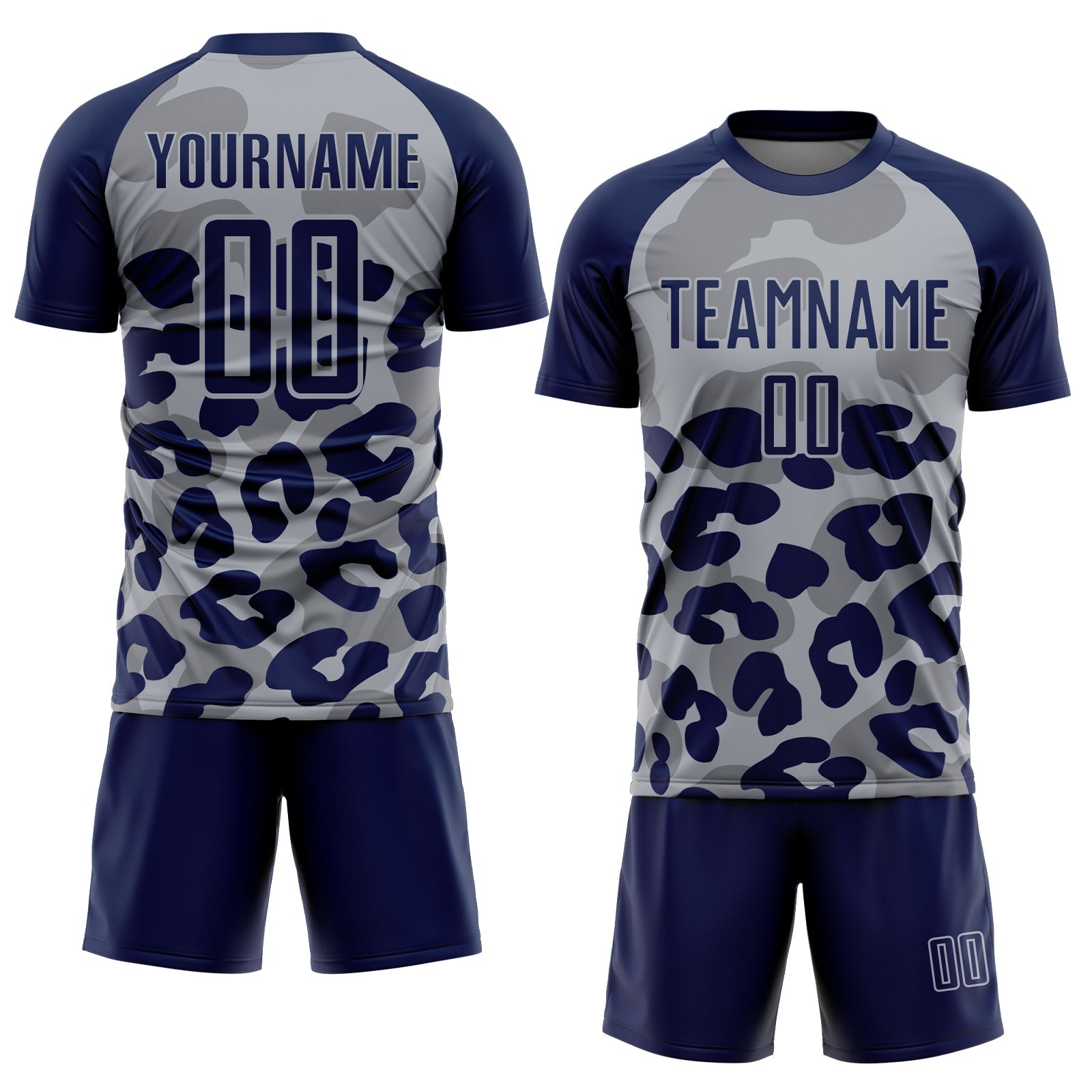 Custom Navy Gray Animal Leopard Print Sports Sublimation Soccer Uniform Jersey
