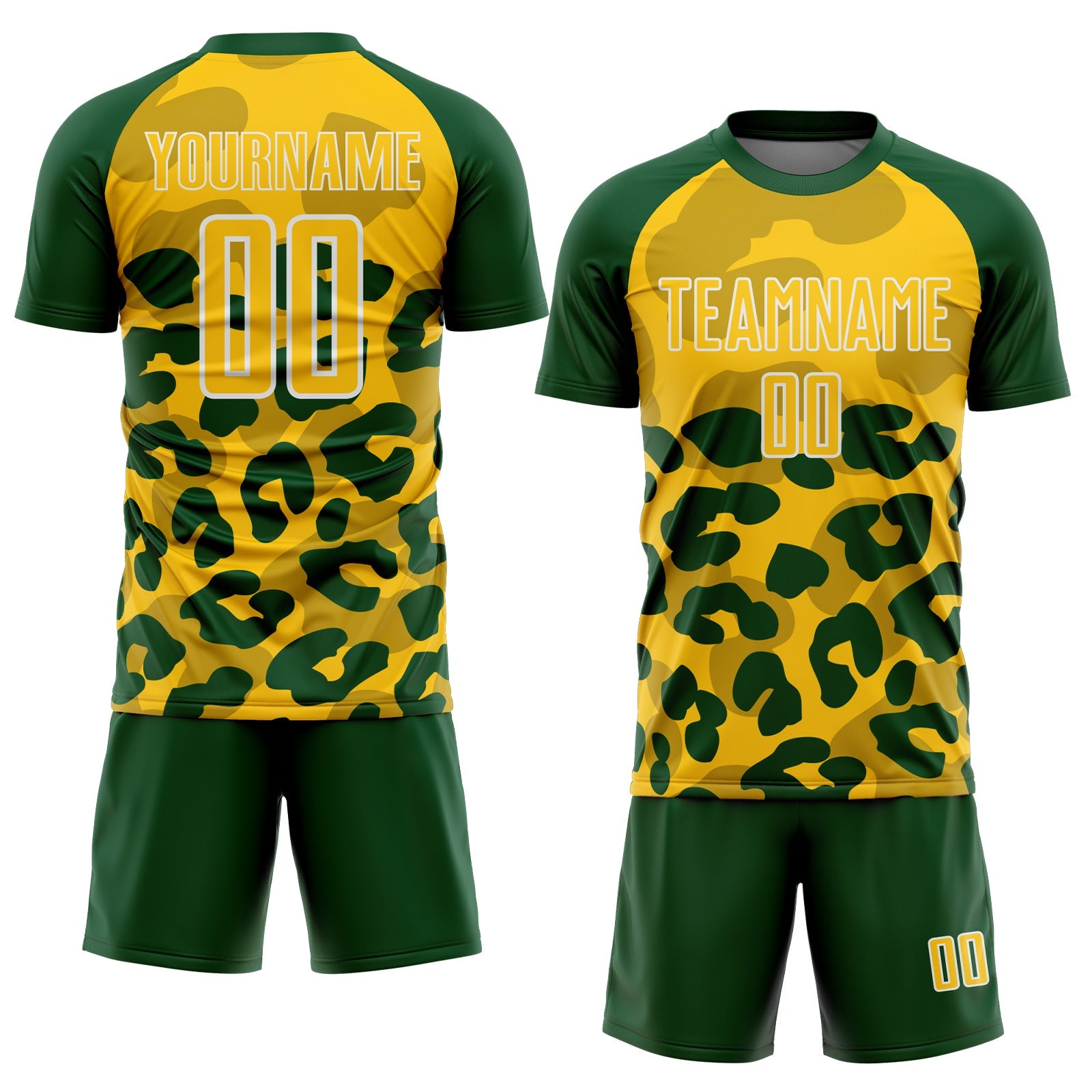 Custom Green Yellow-White Animal Leopard Print Sports Sublimation Soccer Uniform Jersey