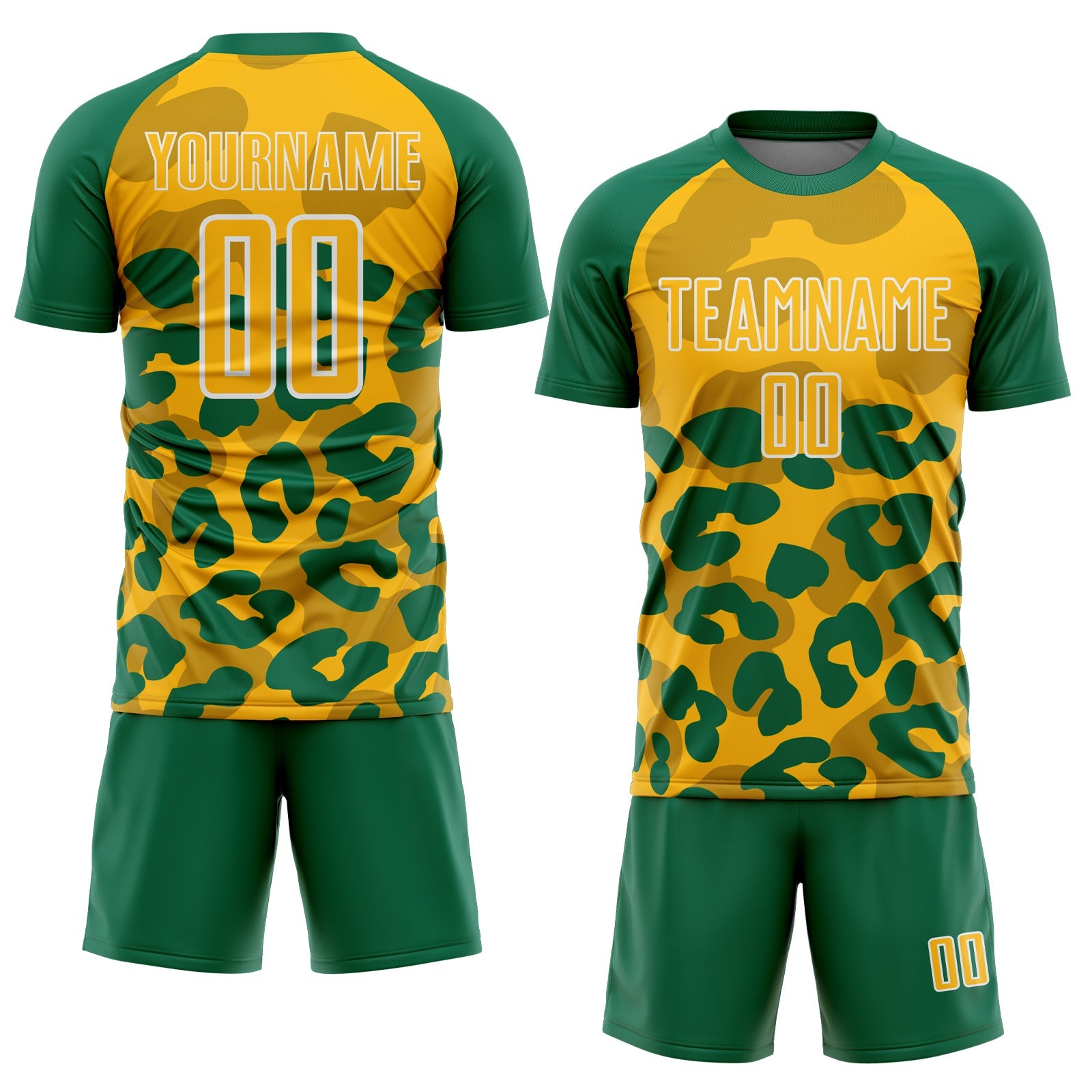 Custom Kelly Green Gold-White Animal Leopard Print Sports Sublimation Soccer Uniform Jersey