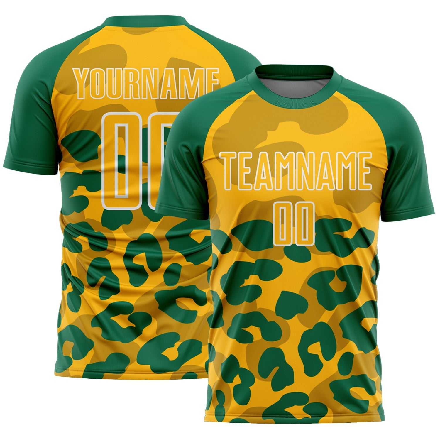 Custom Kelly Green Gold-White Animal Leopard Print Sports Sublimation Soccer Uniform Jersey