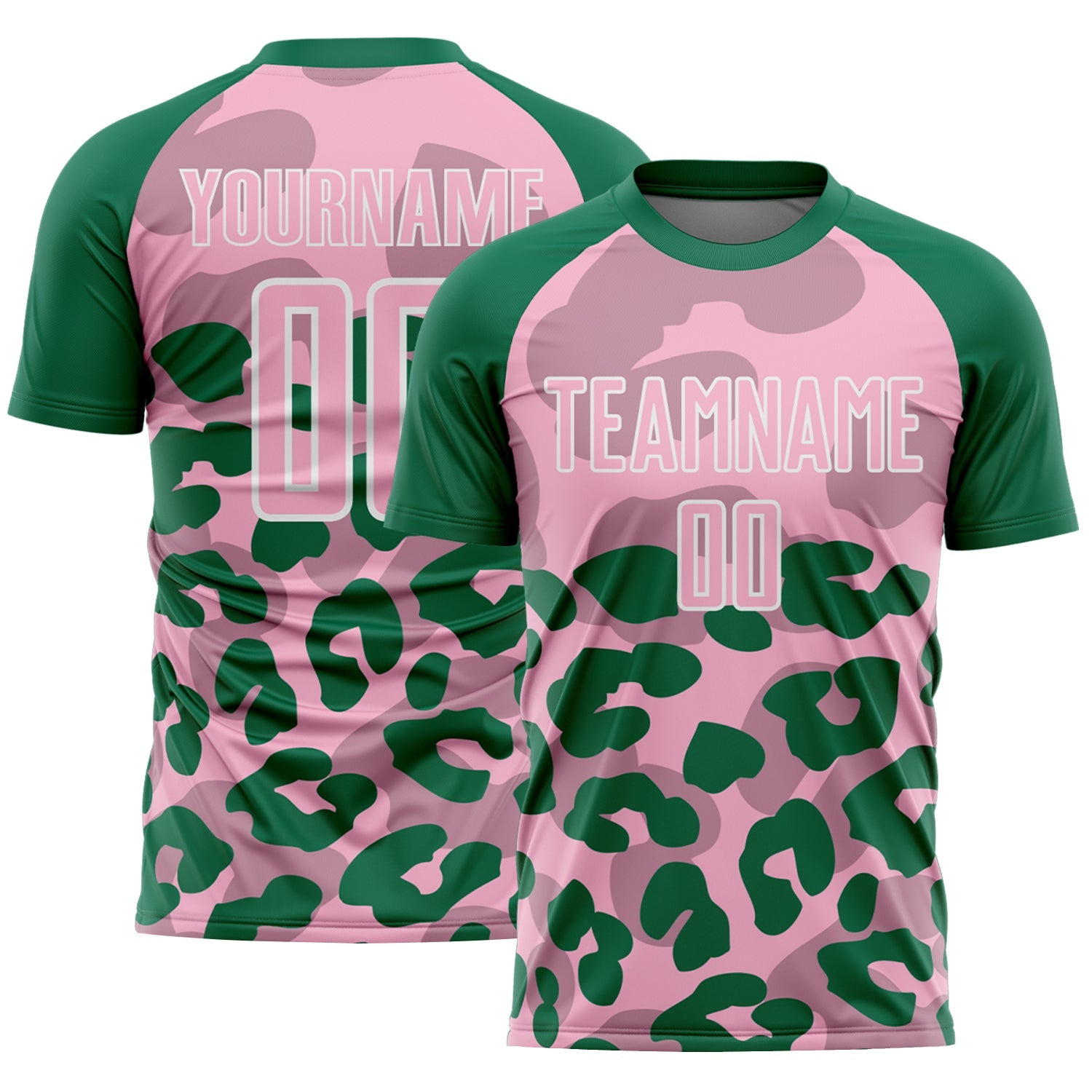 Custom Kelly Green Light Pink-White Animal Leopard Print Sports Sublimation Soccer Uniform Jersey