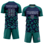 Custom Teal Navy-White Animal Leopard Print Sports Sublimation Soccer Uniform Jersey