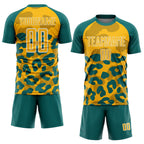 Custom Teal Gold-White Animal Leopard Print Sports Sublimation Soccer Uniform Jersey