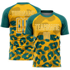 Custom Teal Gold-White Animal Leopard Print Sports Sublimation Soccer Uniform Jersey