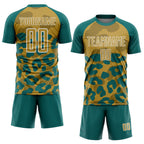 Custom Teal Old Gold-White Animal Leopard Print Sports Sublimation Soccer Uniform Jersey