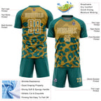 Custom Teal Old Gold-White Animal Leopard Print Sports Sublimation Soccer Uniform Jersey