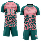 Custom Teal Medium Pink-White Animal Leopard Print Sports Sublimation Soccer Uniform Jersey