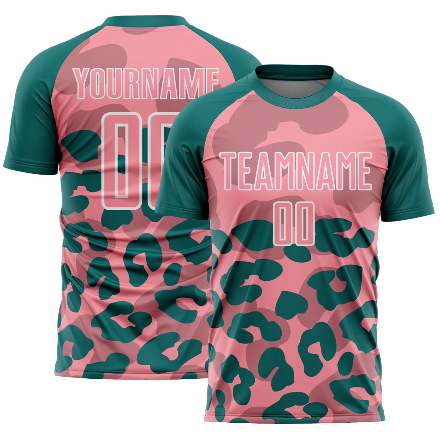 Custom Teal Medium Pink-White Animal Leopard Print Sports Sublimation Soccer Uniform Jersey