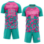 Custom Aqua Pink-White Animal Leopard Print Sports Sublimation Soccer Uniform Jersey