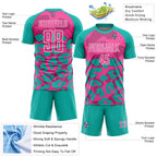 Custom Aqua Pink-White Animal Leopard Print Sports Sublimation Soccer Uniform Jersey