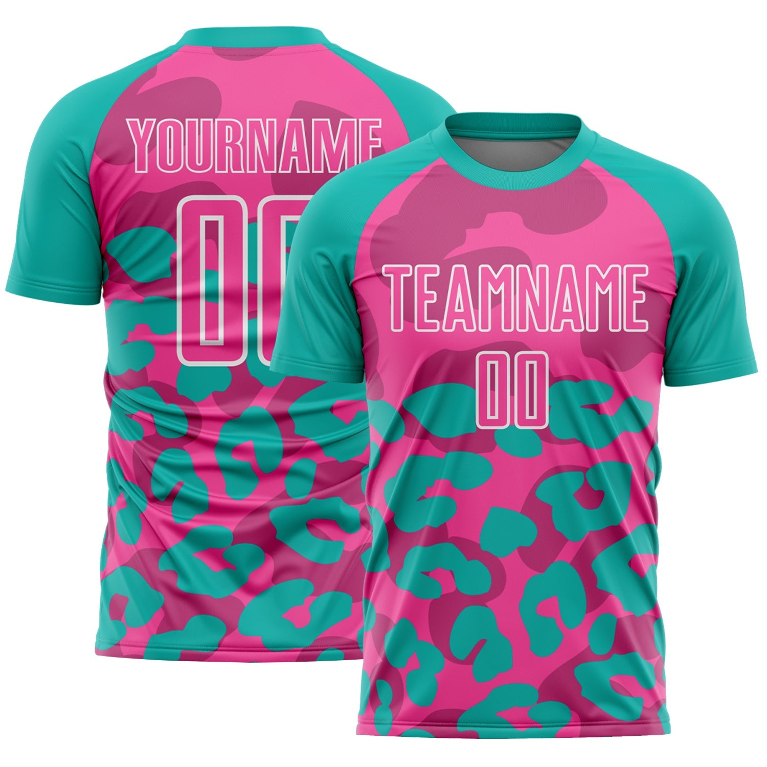 Custom Aqua Pink-White Animal Leopard Print Sports Sublimation Soccer Uniform Jersey