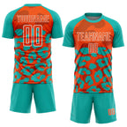 Custom Aqua Orange-White Animal Leopard Print Sports Sublimation Soccer Uniform Jersey