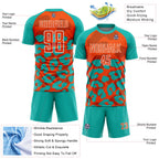 Custom Aqua Orange-White Animal Leopard Print Sports Sublimation Soccer Uniform Jersey