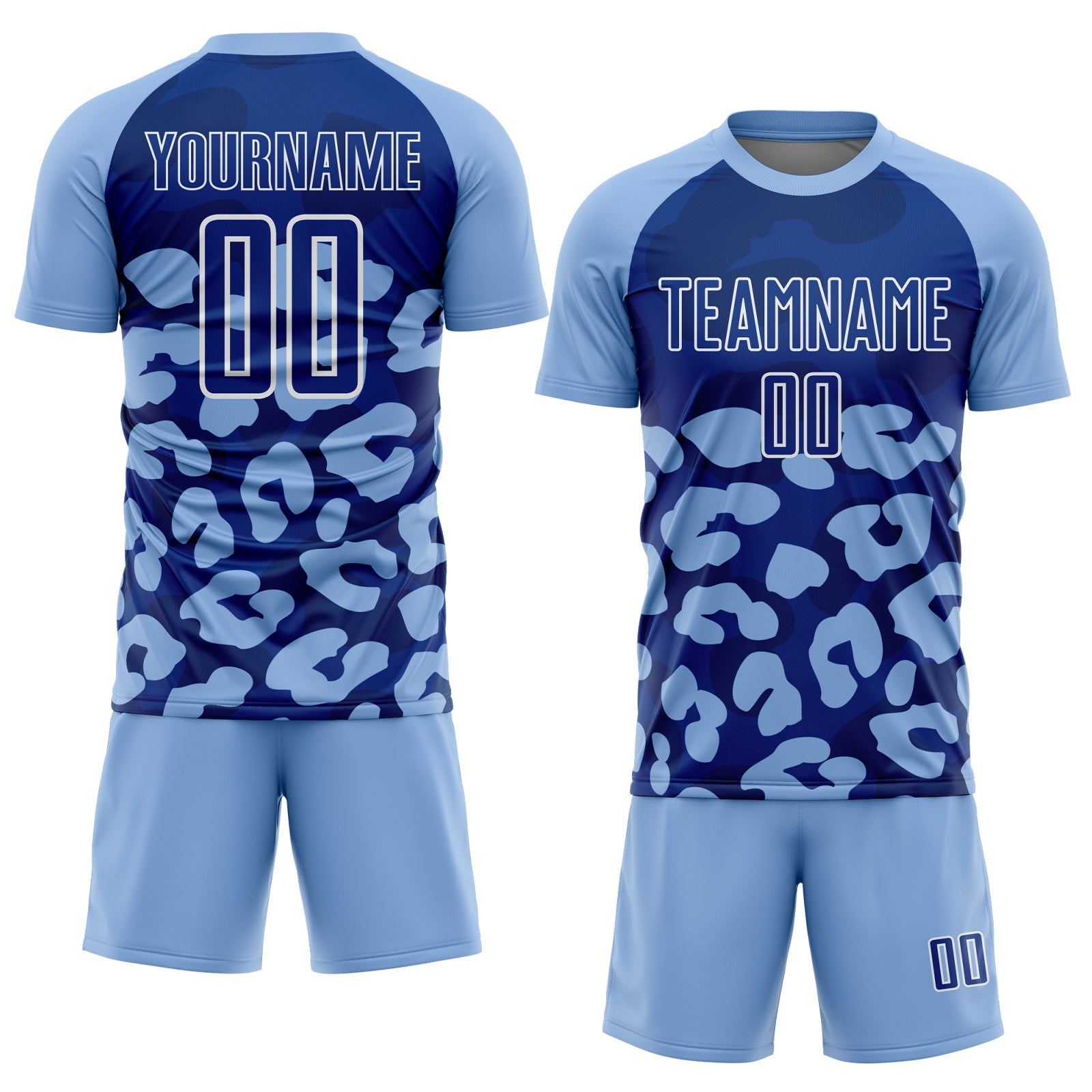 Custom Light Blue Royal-White Animal Leopard Print Sports Sublimation Soccer Uniform Jersey
