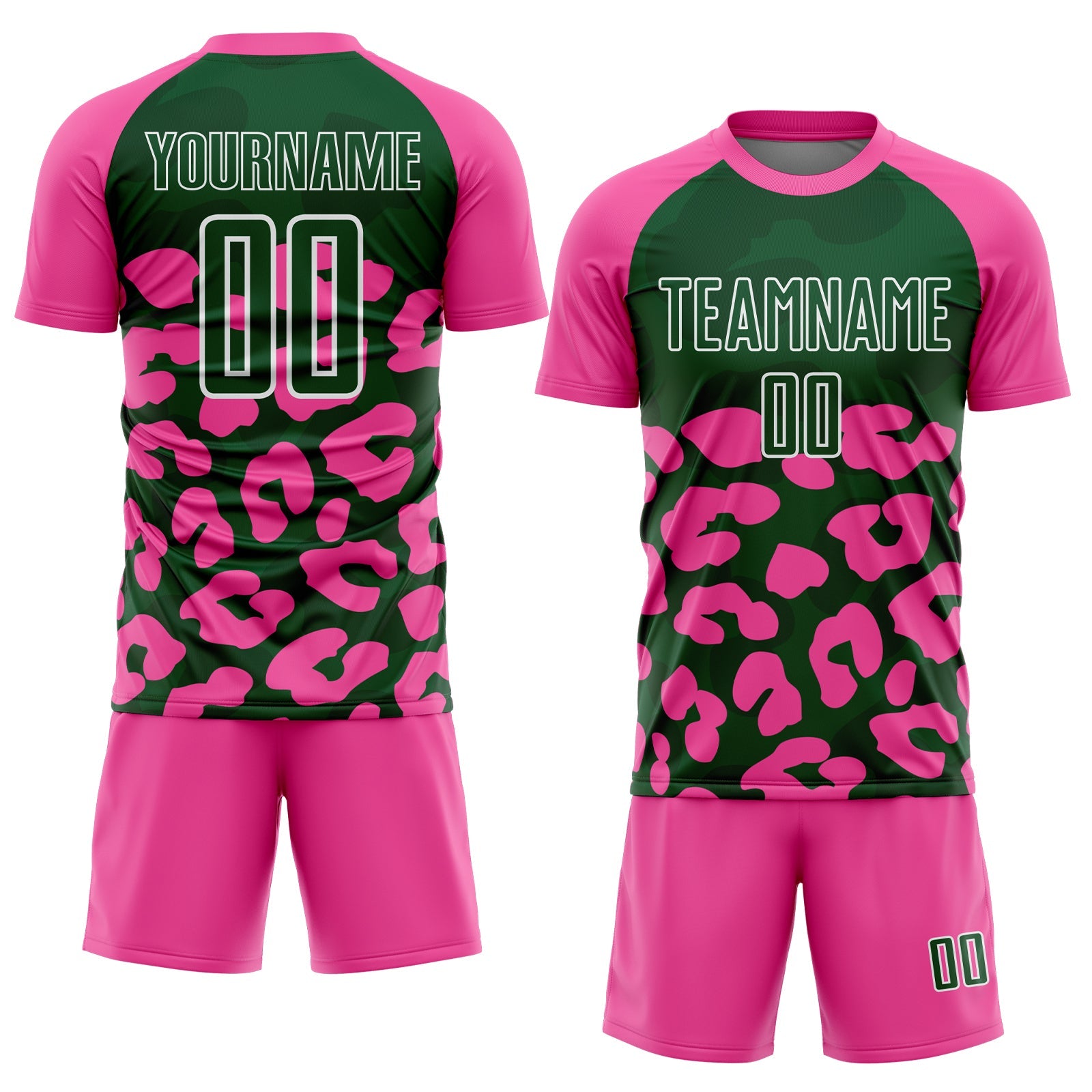 Custom Pink Green-White Animal Leopard Print Sports Sublimation Soccer Uniform Jersey