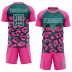 Custom Pink Teal-White Animal Leopard Print Sports Sublimation Soccer Uniform Jersey