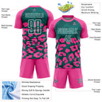 Custom Pink Teal-White Animal Leopard Print Sports Sublimation Soccer Uniform Jersey
