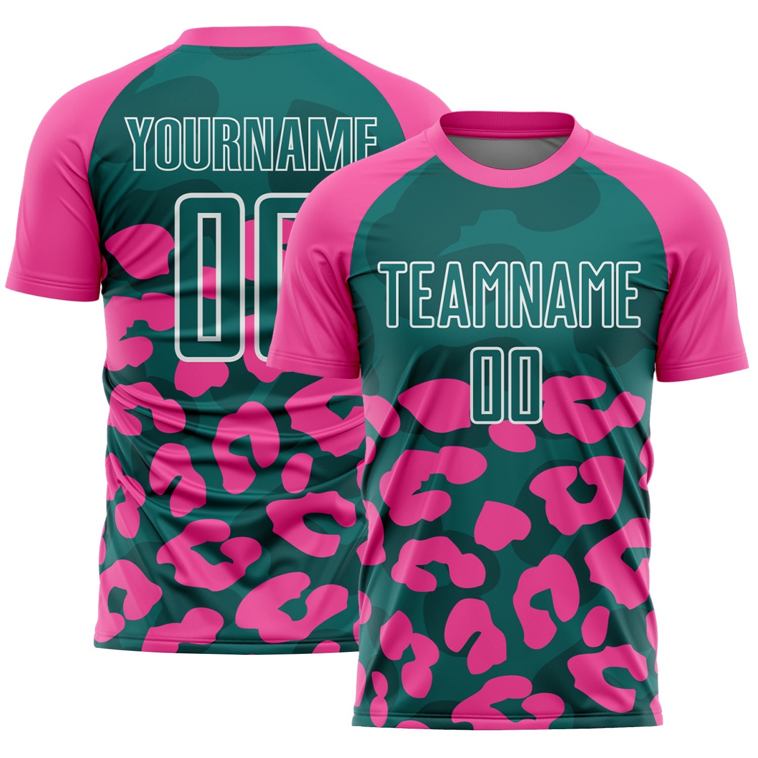 Custom Pink Teal-White Animal Leopard Print Sports Sublimation Soccer Uniform Jersey