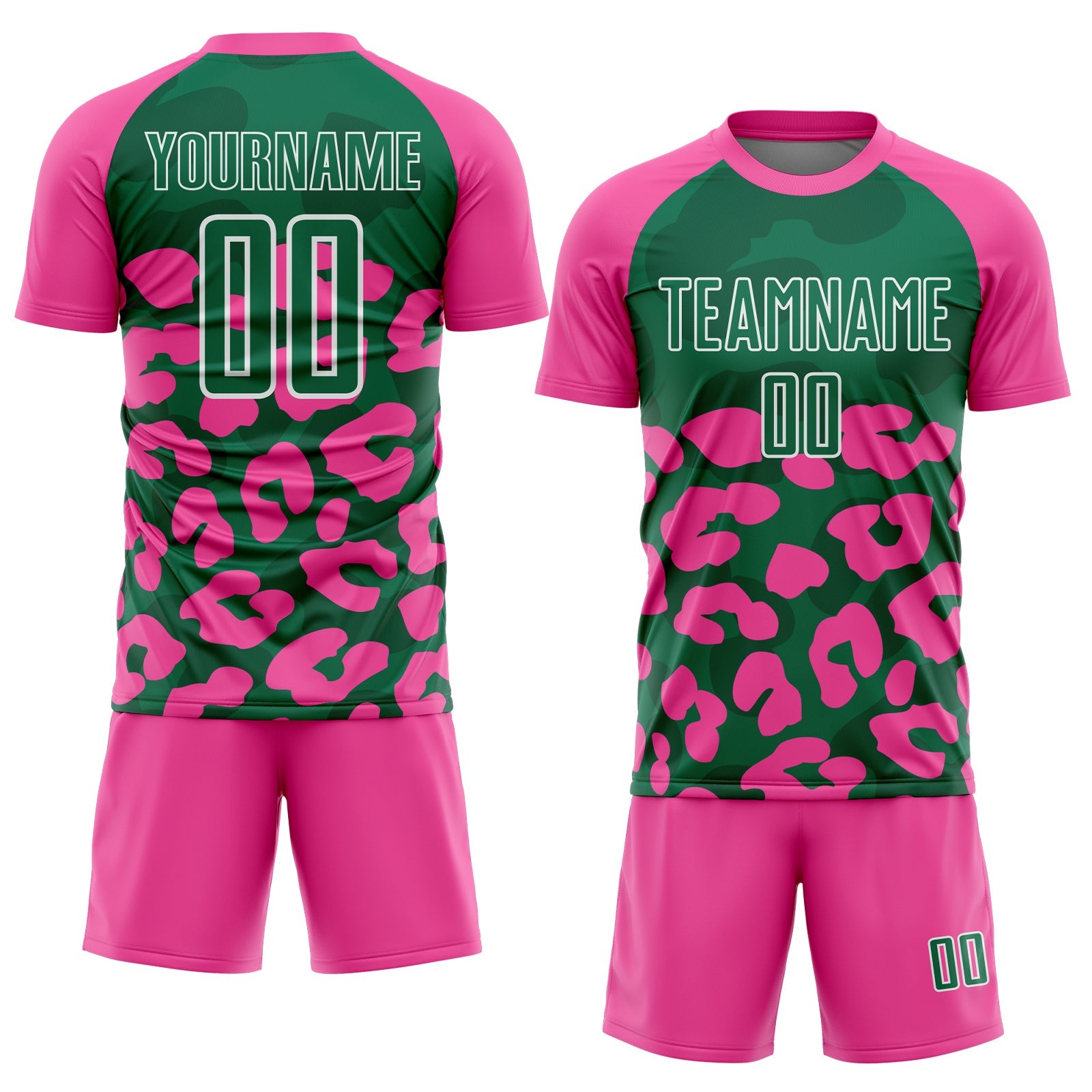 Custom Pink Kelly Green-White Animal Leopard Print Sports Sublimation Soccer Uniform Jersey