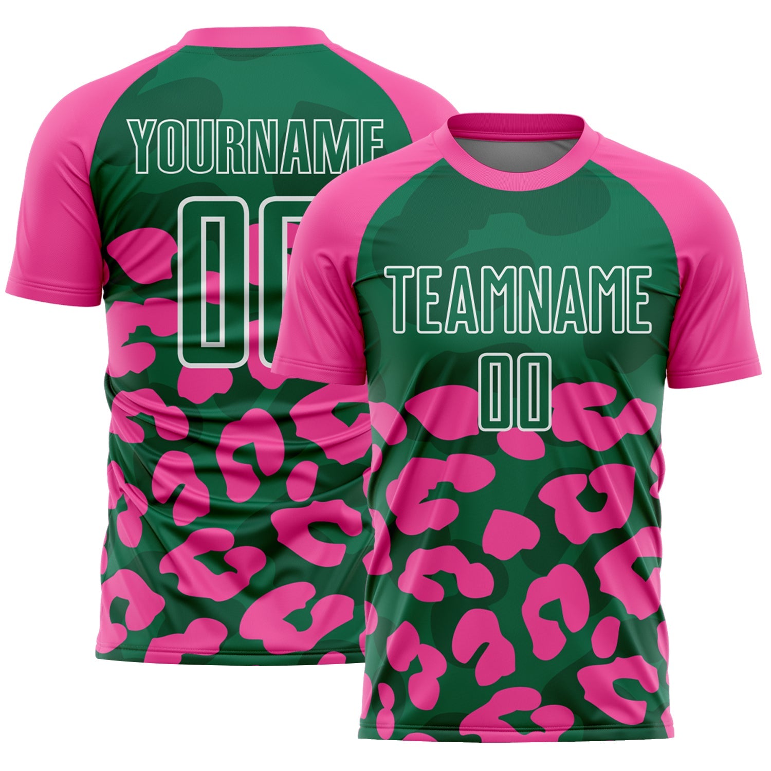 Custom Pink Kelly Green-White Animal Leopard Print Sports Sublimation Soccer Uniform Jersey
