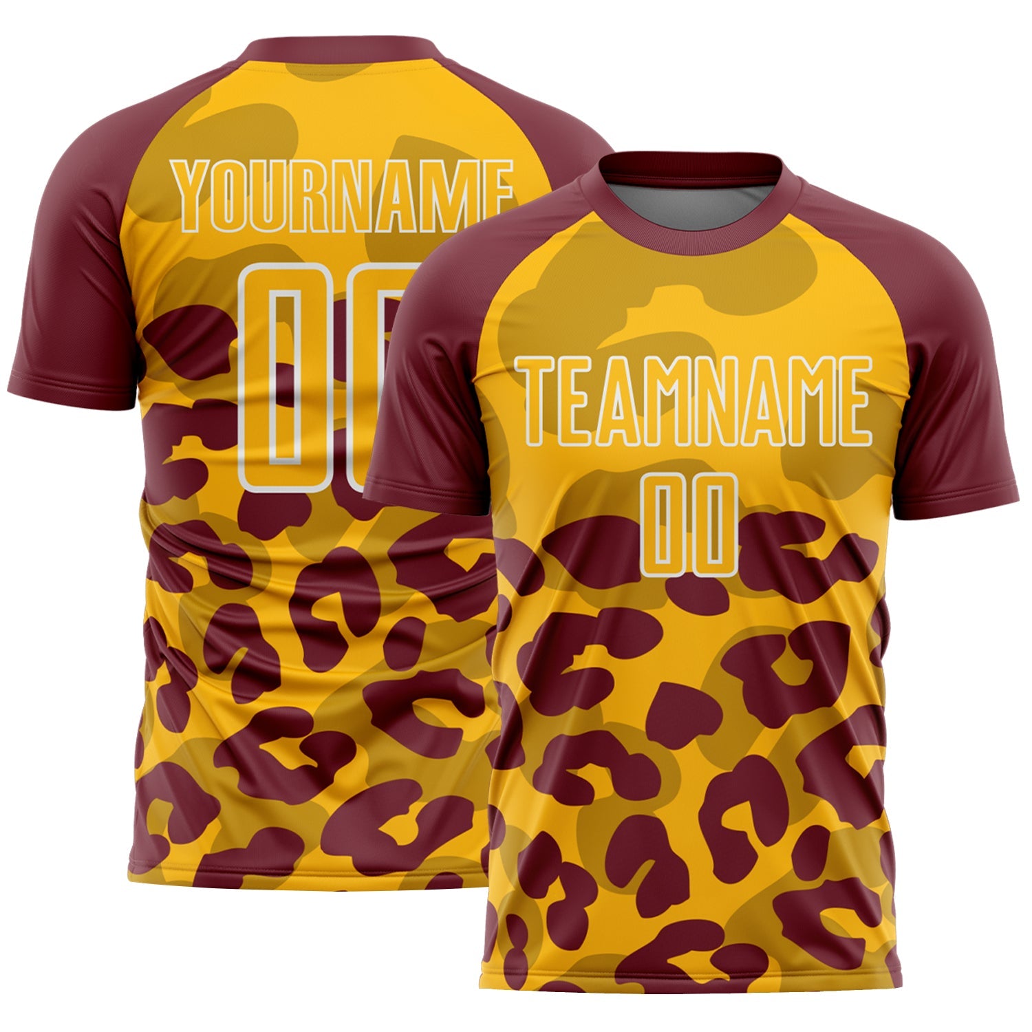Custom Burgundy Gold-White Animal Leopard Print Sports Sublimation Soccer Uniform Jersey