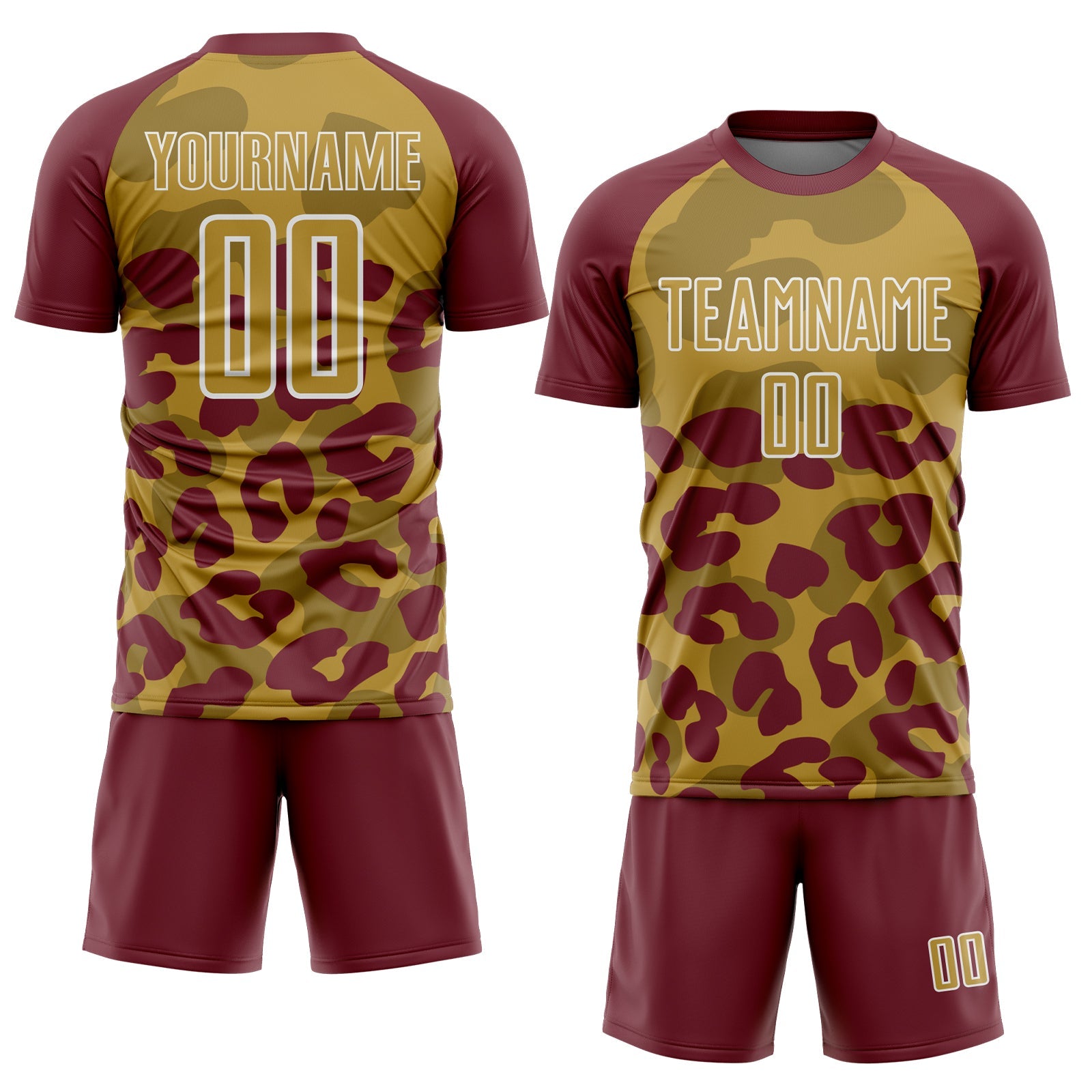 Custom Burgundy Old Gold-White Animal Leopard Print Sports Sublimation Soccer Uniform Jersey