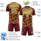 Custom Burgundy Old Gold-White Animal Leopard Print Sports Sublimation Soccer Uniform Jersey