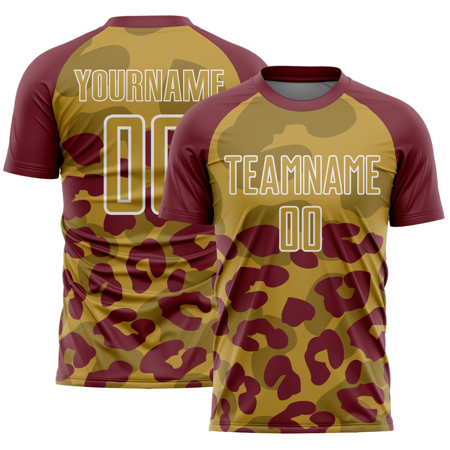 Custom Burgundy Old Gold-White Animal Leopard Print Sports Sublimation Soccer Uniform Jersey