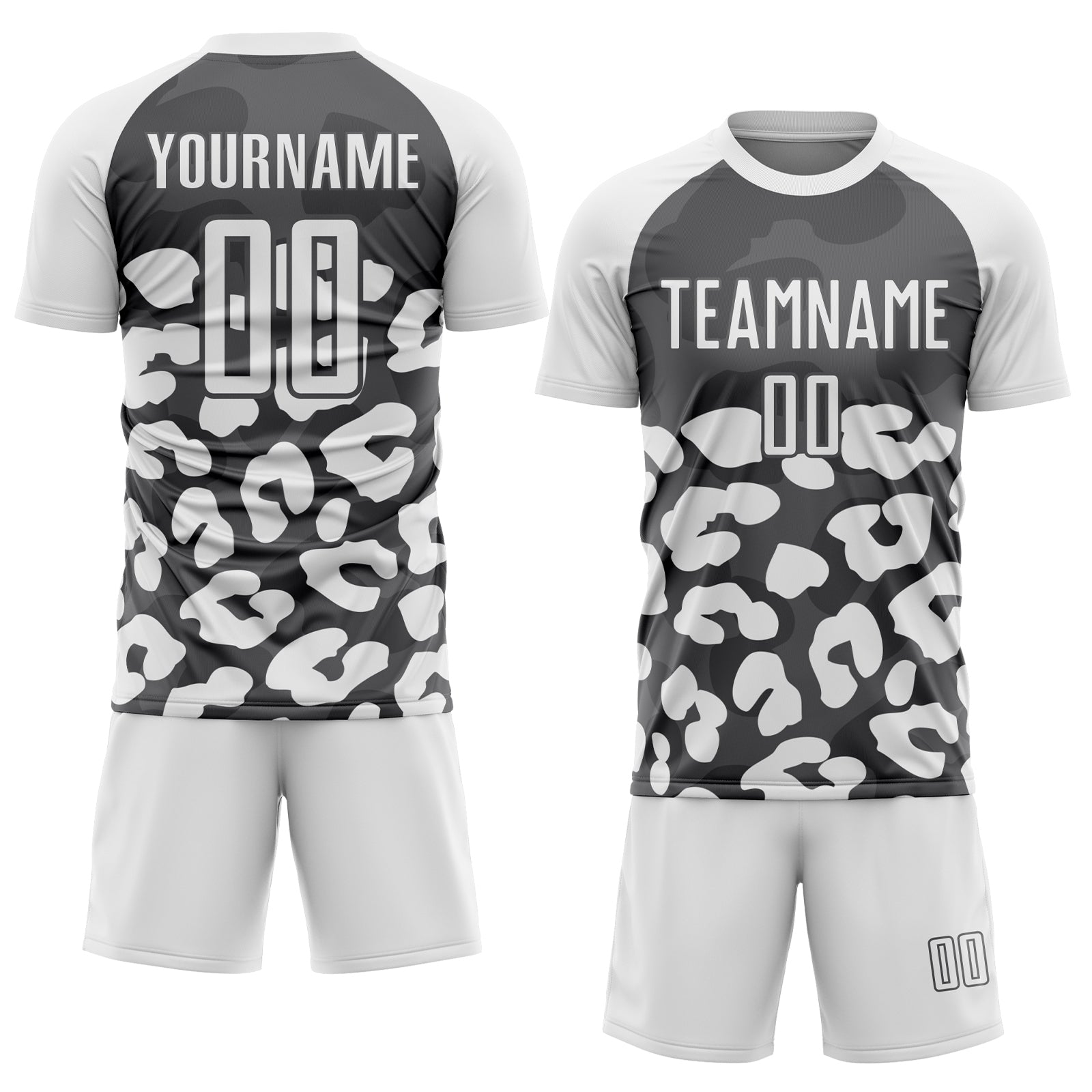 Custom White Steel Gray Animal Leopard Print Sports Sublimation Soccer Uniform Jersey