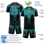 Custom Black Aqua-Neon Pink Dripping Splatte Pattern Sports Sublimation Soccer Uniform Jersey