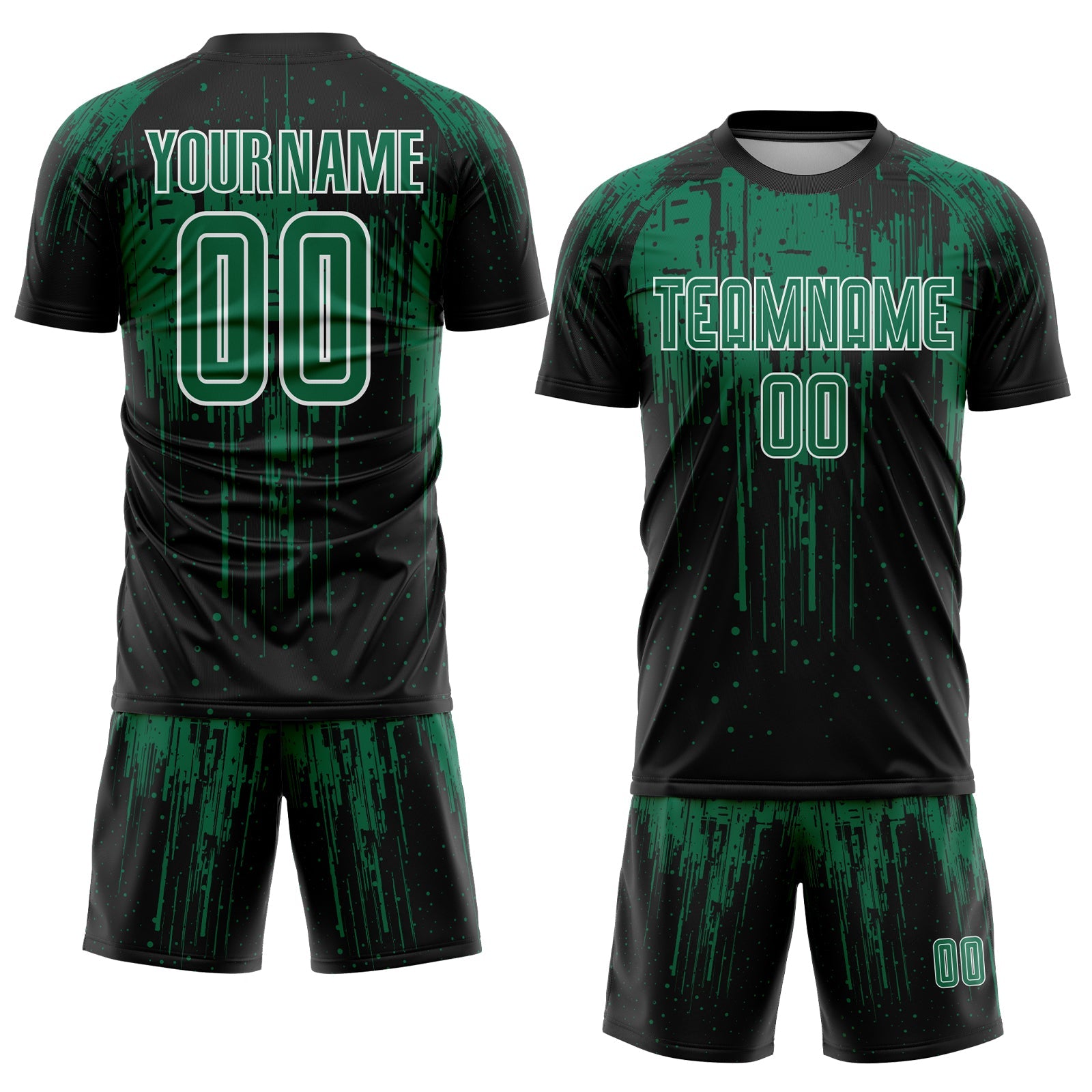 Custom Black Kelly Green-White Dripping Splatte Pattern Sports Sublimation Soccer Uniform Jersey