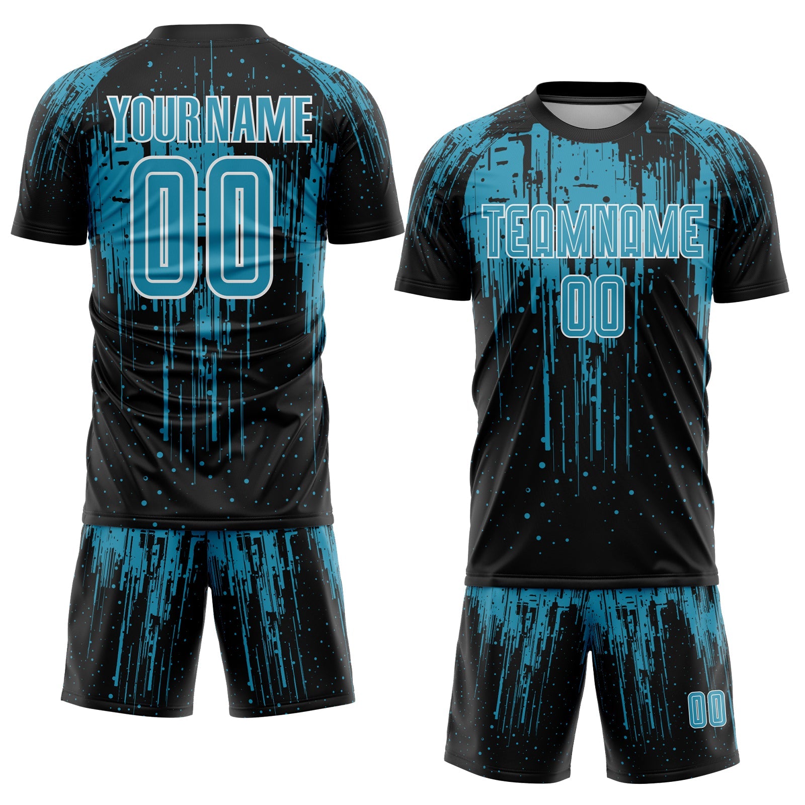 Custom Black Panther Blue-White Dripping Splatte Pattern Sports Sublimation Soccer Uniform Jersey