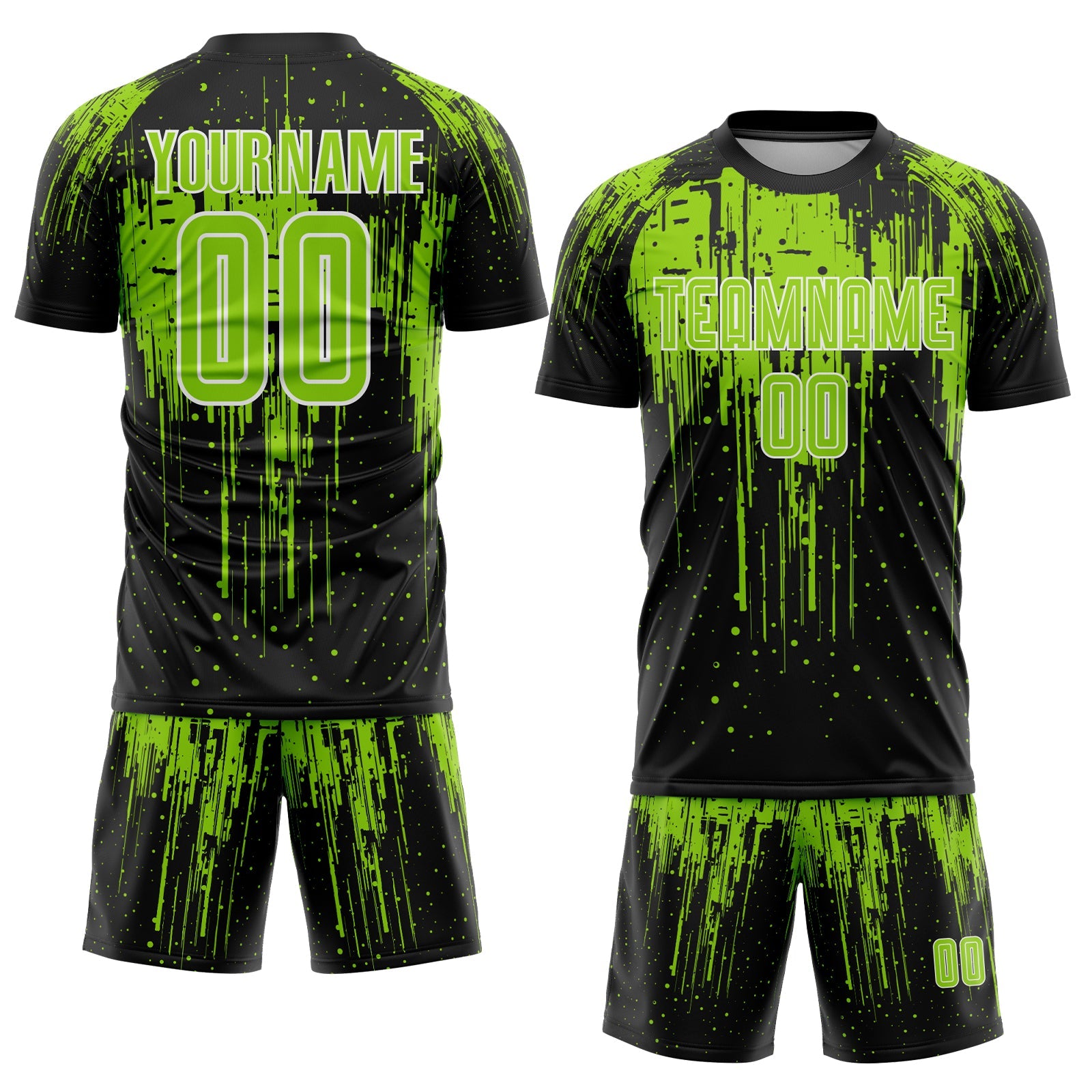 Custom Black Neon Green-White Dripping Splatte Pattern Sports Sublimation Soccer Uniform Jersey