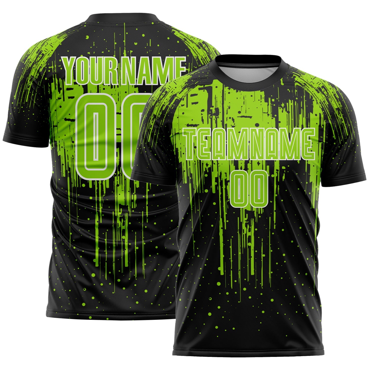Custom Black Neon Green-White Dripping Splatte Pattern Sports Sublimation Soccer Uniform Jersey